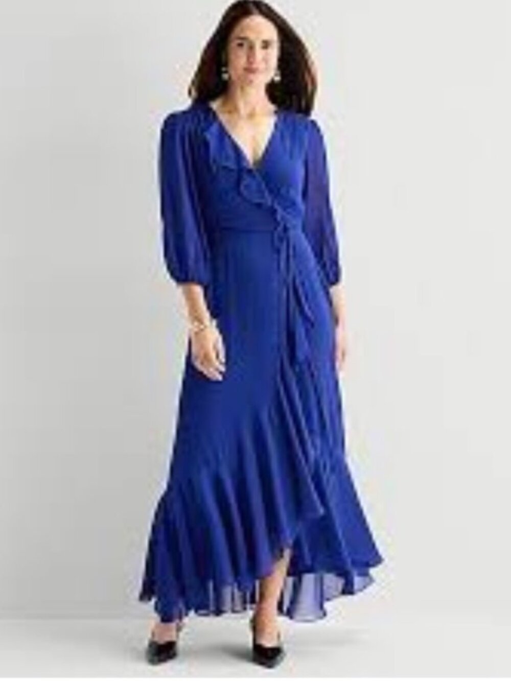 NWT Julian Taylor Navy Blue V-Neck Chiffon Maxi Dress - 20W